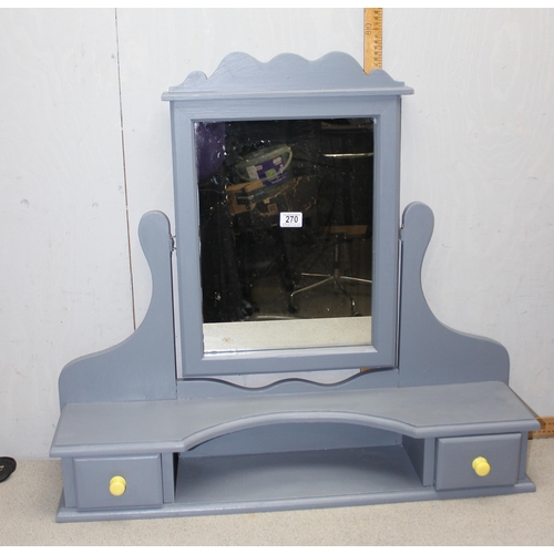 270 - A painted pine dressing table mirror with 2 drawers