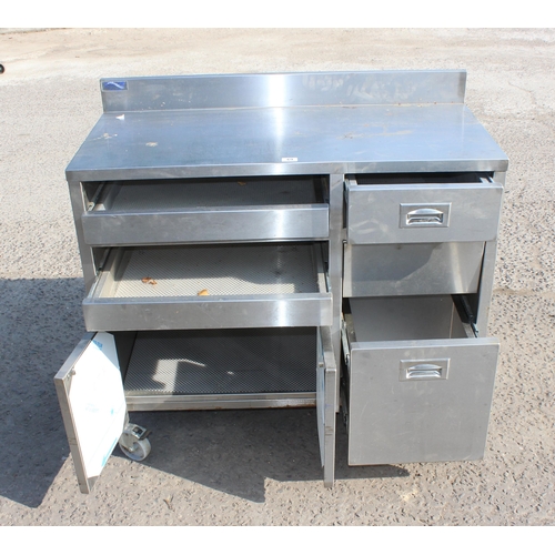 69 - An Extracair stainless steel catering trolley on wheels, approx 110cm wide x 103cm tall x 51cm deep