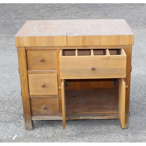 80 - A modern wooden butches block table with 4 drawers and a cupboard, approx 102cm wide x 69cm deep x 9... 