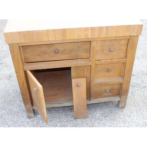 80 - A modern wooden butches block table with 4 drawers and a cupboard, approx 102cm wide x 69cm deep x 9... 