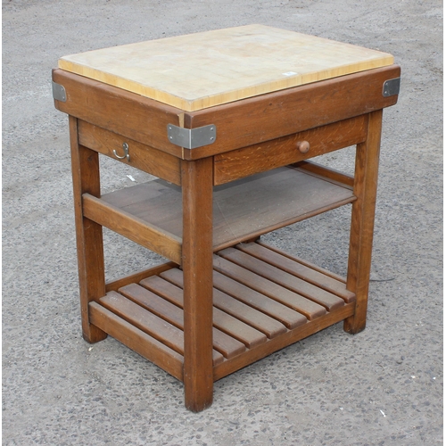 81 - A modern Fired Earth Limited wooden butchers block on stand with single drawer, approx 82cm wide x 6... 