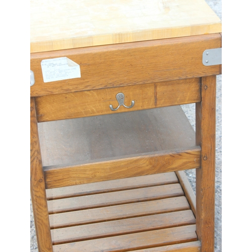 81 - A modern Fired Earth Limited wooden butchers block on stand with single drawer, approx 82cm wide x 6... 