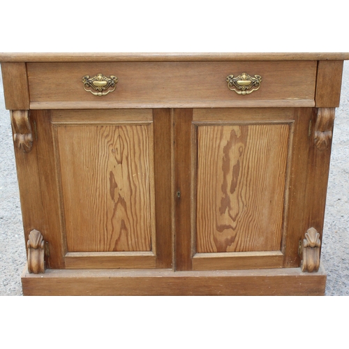 84 - An antique pine small hall cupboard or sideboard with single drawer over cupboard base, approx 106cm... 