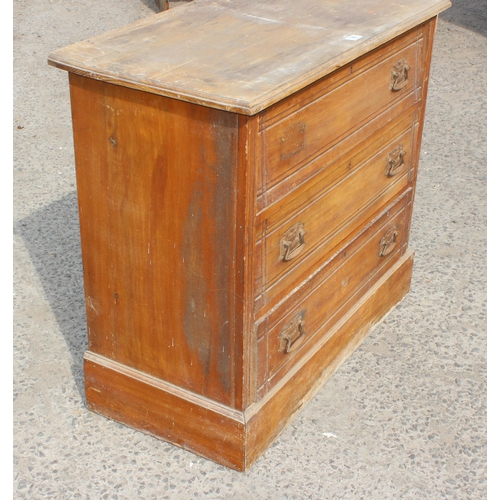 86 - A Victorian stained pine 3 drawer chest of drawers, approx 92cm wide