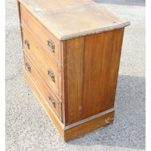 86 - A Victorian stained pine 3 drawer chest of drawers, approx 92cm wide