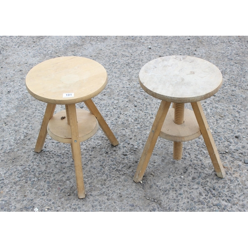 101 - 2 adjustable wooden potters stools