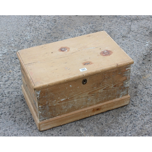 103 - A small antique pine trunk or strong box, approx 58cm wide