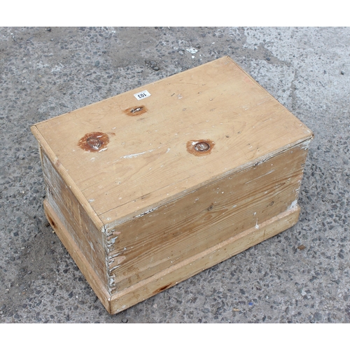 103 - A small antique pine trunk or strong box, approx 58cm wide