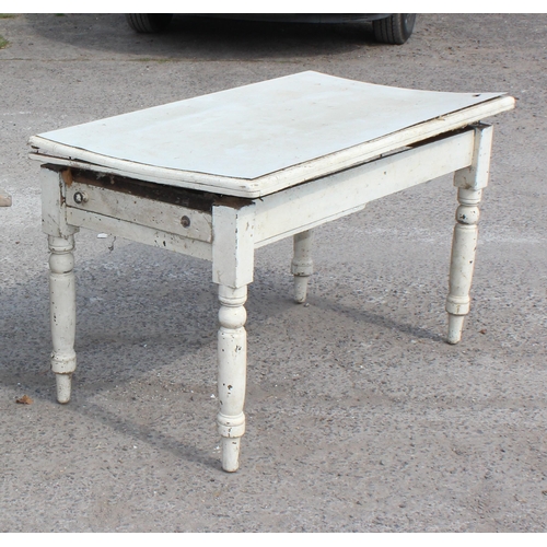 108 - 2 antique pine kitchen tables with drawers, both for restoration, the largest approx 125cm x 88cm