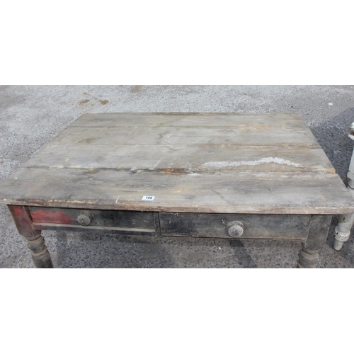 108 - 2 antique pine kitchen tables with drawers, both for restoration, the largest approx 125cm x 88cm