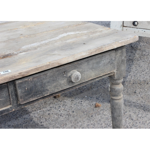 108 - 2 antique pine kitchen tables with drawers, both for restoration, the largest approx 125cm x 88cm