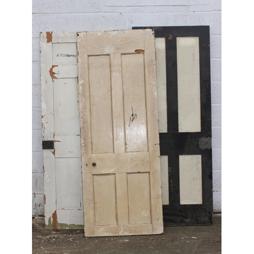 117 - 3 antique painted pine doors, the largest approx 197cm x 75cm