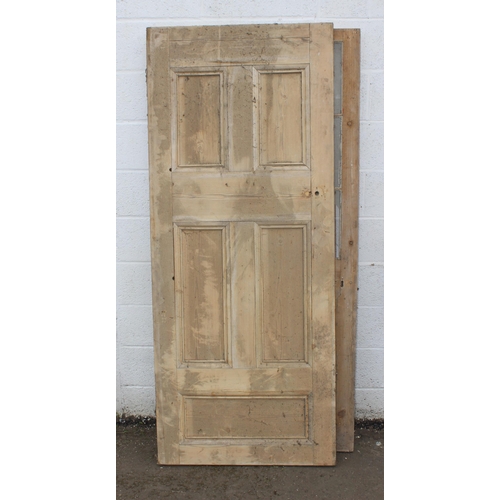 118 - 3 antique stripped pine doors, the largest approx 198cm x 88cm