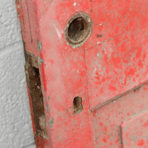 119 - An antique red painted front door in the gothic revival style, approx 203cm x 81cm