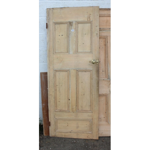 120 - 3 antique stripped pine doors, 2 with brass door furniture, the largest approx 203cm x 82cm