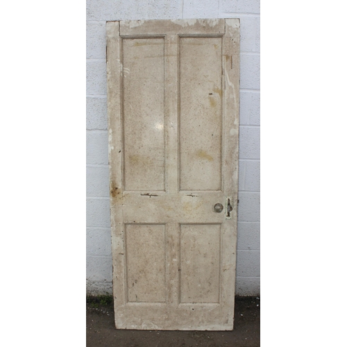 120 - 3 antique stripped pine doors, 2 with brass door furniture, the largest approx 203cm x 82cm