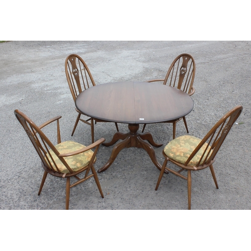 122 - Ercol circular table and 4 Ercol Windsor Swan 876 dining chairs, 2 carvers and 2 dining, the table a... 