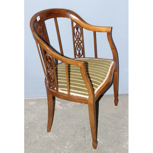 133 - 3 assorted antique chairs to inc a nice 19th century inlaid horseshoe chair with fretwork back (3)