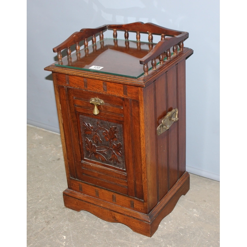 135 - A 19th century mahogany coal purdonium or coal box with carved panel and gallery top, approx 36cm wi... 