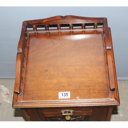 135 - A 19th century mahogany coal purdonium or coal box with carved panel and gallery top, approx 36cm wi... 