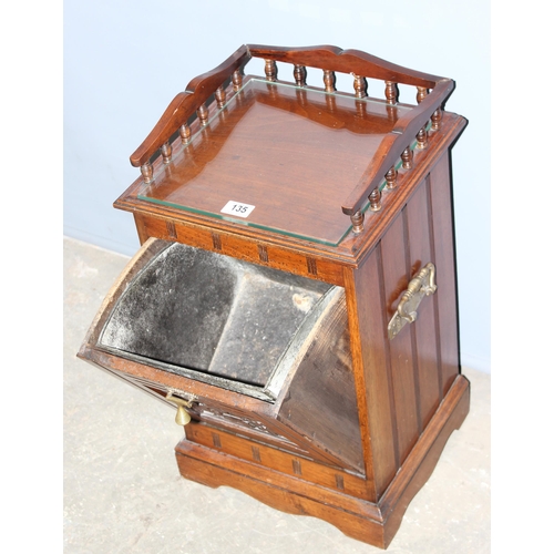 135 - A 19th century mahogany coal purdonium or coal box with carved panel and gallery top, approx 36cm wi... 