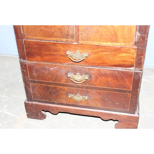 140 - A 17th century style carved wooden chair and a small antique mahogany cupboard with drawers, approx ... 