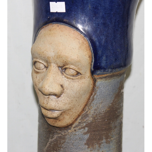 1701 - Chris Bramble, a rare large contemporary Studio pottery jug or ewer depicting a face, approx 60cm ta... 