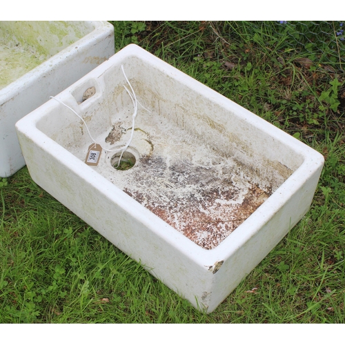 308 - Vintage ceramic Belfast sink, approx 61cm wide x 41cm deep x 20cm tall