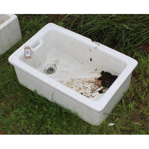 309 - Vintage ceramic Belfast sink, approx 61cm wide x 39cm deep x 20cm tall