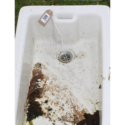 309 - Vintage ceramic Belfast sink, approx 61cm wide x 39cm deep x 20cm tall