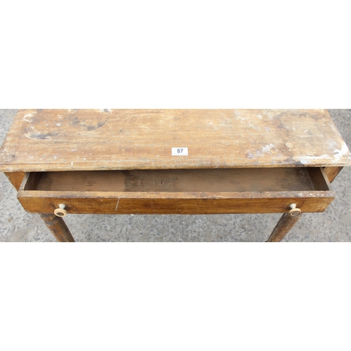 87 - A Victorian pine scumble painted console table with single drawer, approx 90cm wide