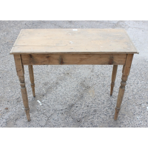 89 - A Victorian pine console table with single drawer on turned legs, approx 90cm wide