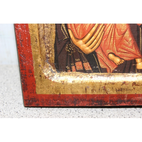 404 - The Virgin of Vladimir, a hand painted icon on wooden panel, unknown age, approx 23cm x 18cm