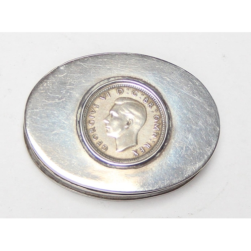 1015 - Asprey & Co small silver pill box set with a 1937 silver 3d coin, marked for London 1939, approx 40m... 