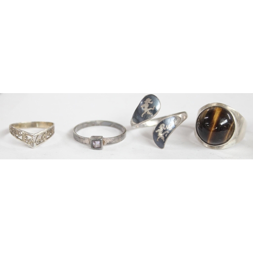 1120 - 9 assorted silver rings, all XRF tested to confirm, various designs, sizes J-V, approx 26.58g gross