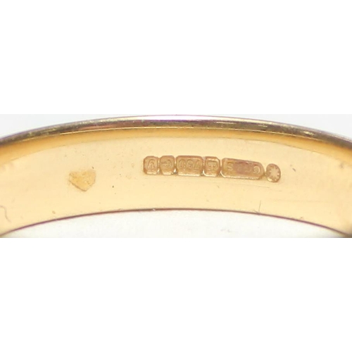 1129 - An 18ct gold wedding band ring set with 3 small diamonds, marked for Birmingham 1998, approx size P,... 