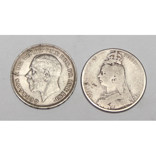 1206 - Queen Victoria 1889 silver crown coin, a 1935 