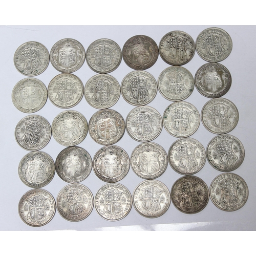 1209 - 30 assorted George V silver half crown coins, mixed dates 1920-36, approx 412.45g gross