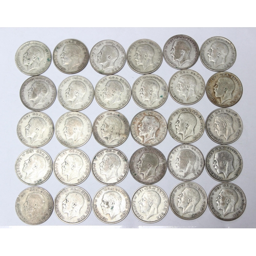 1209 - 30 assorted George V silver half crown coins, mixed dates 1920-36, approx 412.45g gross