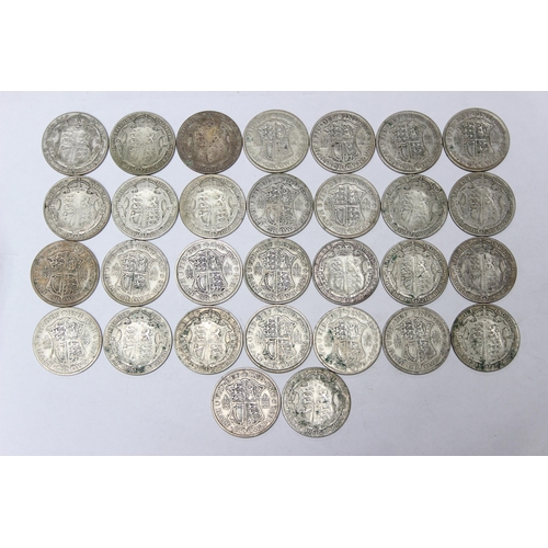 1210 - 30 assorted George V silver half crown coins, mixed dates 1920-36, approx 412.31g gross