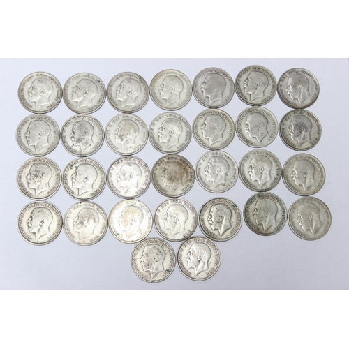 1210 - 30 assorted George V silver half crown coins, mixed dates 1920-36, approx 412.31g gross