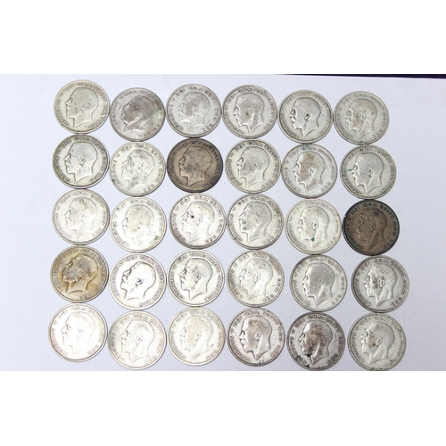 1211 - 30 assorted George V silver half crown coins, mixed dates 1920-36, approx 410.31g gross