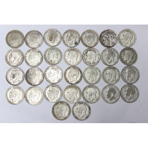 1213 - 30 assorted George V silver half crown coins, mixed dates 1920-36, approx 410.56g gross