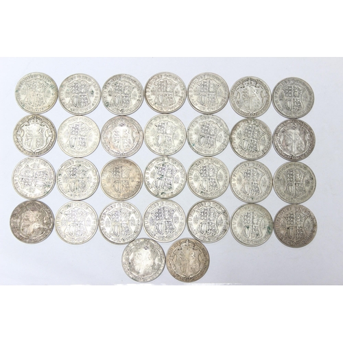 1214 - 30 assorted George V silver half crown coins, mixed dates 1920-36, approx 413.81g gross