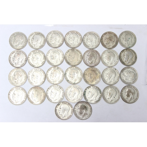 1214 - 30 assorted George V silver half crown coins, mixed dates 1920-36, approx 413.81g gross