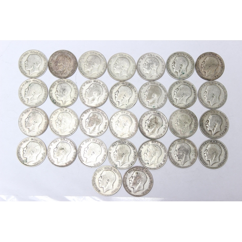 1215 - 30 assorted George V silver half crown coins, mixed dates 1920-36, approx 411.44g gross