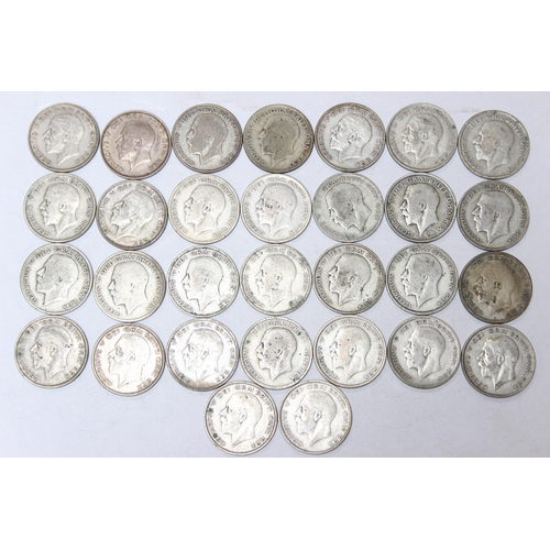 1216 - 30 assorted George V silver half crown coins, mixed dates 1920-36, approx 412.62g gross