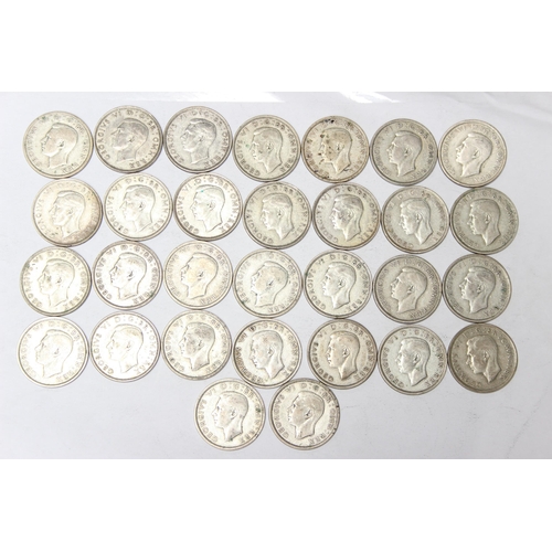 1221 - 30 assorted George VI silver half crown coins, mixed dates 1937-46, approx 418.48 gross