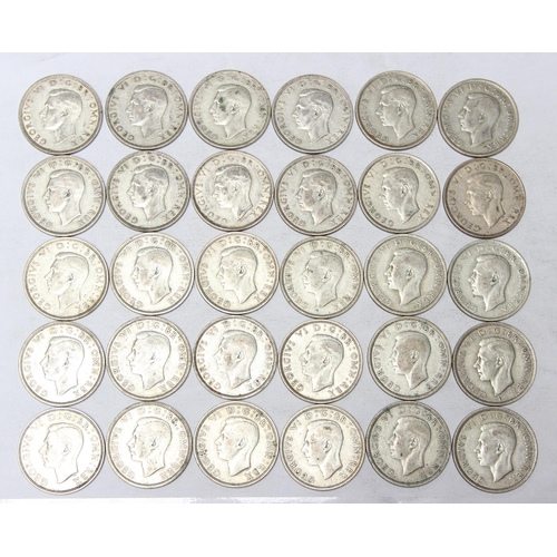 1230 - 30 assorted George VI silver half crown coins, mixed dates 1937-46, approx 418.71 gross