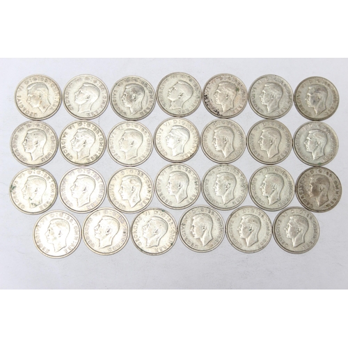 1231 - 27 assorted George VI silver half crown coins, mixed dates 1937-46, approx 375.46 gross